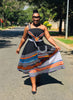 Black striped midi skirt with multicolor woven pattern and flared hem