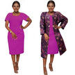 Midi-Kleid magenta mit floraler Manteljacke in dunklem Violett und Goldtönen