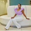 Ruffled Sleeve Fitted Bodice Top