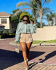 High Neckline Blouse with Gathered Cuff