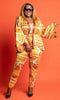 Bold Stripe Print Wide-Sleeve Tie-Waist Blouse with Coordinating Pants