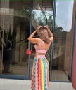 Geometric Pattern Knit Sleeveless Top and Long Skirt Set