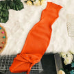 Ribbed knit sleeveless dress, orange, flared hem with buttoned tie detail