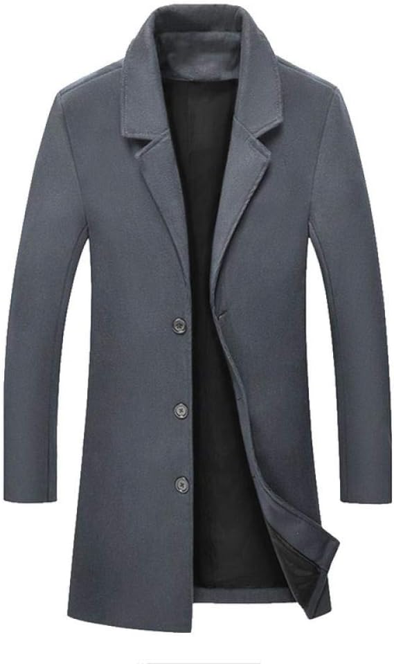 Grey slim fit long overcoat with notch lapels and flap pockets