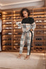 Women's Long Sleeve Plaid Two-Piece Set - Top and Pants with Black Side Stripes