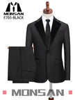 Black patterned tuxedo suit with matching trousers, slim-fit jacket and pants