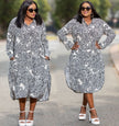 Printed midi dress with paisley pattern, long sleeves, relaxed loose fit