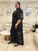Women's Two-Piece Set - Loose Floral Pattern Puff Sleeve Top and High-Waisted Pants with Waist Tie Detail