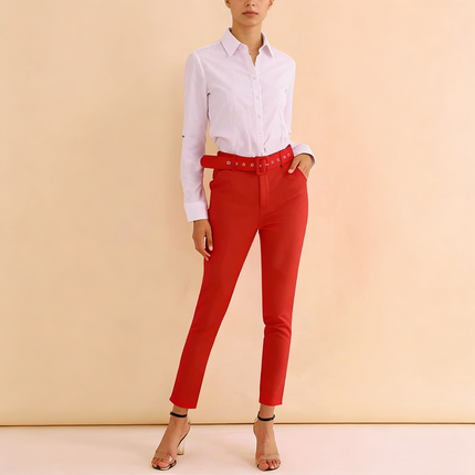 Pants High Waist Grommet Belt Business Wear