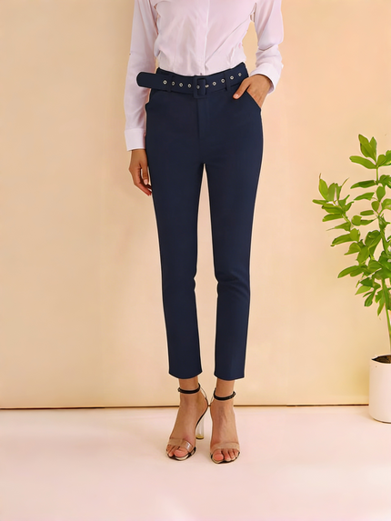 Pants High Waist Grommet Belt Business Wear