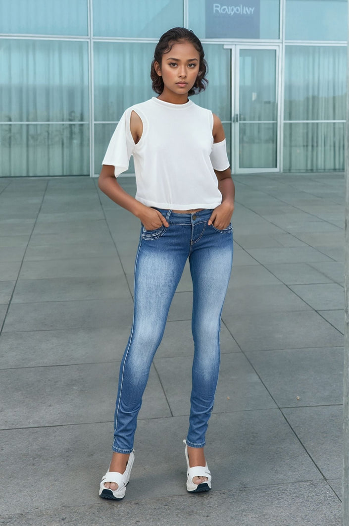 Jeans Women's Skinny Stitch Pocket Chic Casual