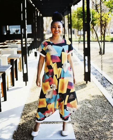 Jumpsuit Women's Geometric Block Loose Short Sleeve Chic