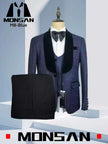 Three-piece sequin jacquard suit with shawl lapels, white shirt, black bow tie