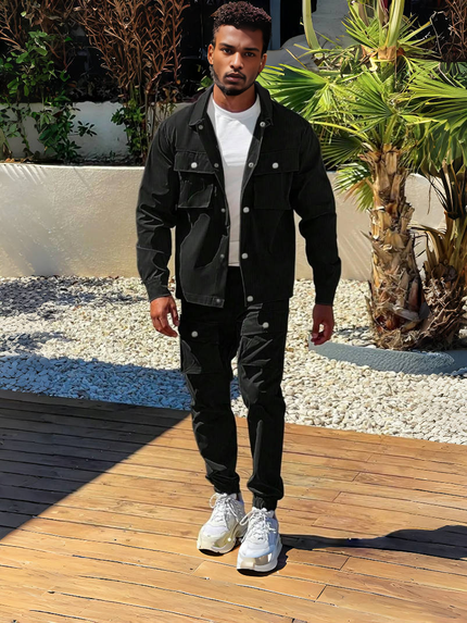 Men's Casual Workwear Two-Piece Set with Multiple Pocket Design