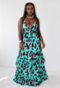 Women's Leopard Print Deep V-Neck Sleeveless Ruffle Dress