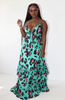 Women's Leopard Print Deep V-Neck Sleeveless Ruffle Dress