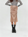 Ruched midi skirt with adjustable stretch waistband, dusty pink, gathered front