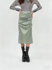 Ruched midi skirt with adjustable stretch waistband, sage green, gathered front