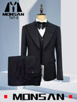 Mens dark grey peak lapel suit jacket with vest and matching trousers