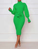 Long-Sleeve Belted Turtleneck Knitted Dress with Elegant Slim-Fit Design
