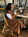 Sleeveless layered knit dress in coffee loose fit