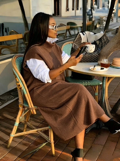 Layered Knit Dress – Sleeveless Loose Fit