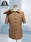 Safari suit short-sleeve jacket in tan with button front and chest pocket