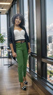Women's High-Waisted Slim Fit Pants with Belt for Elegance
