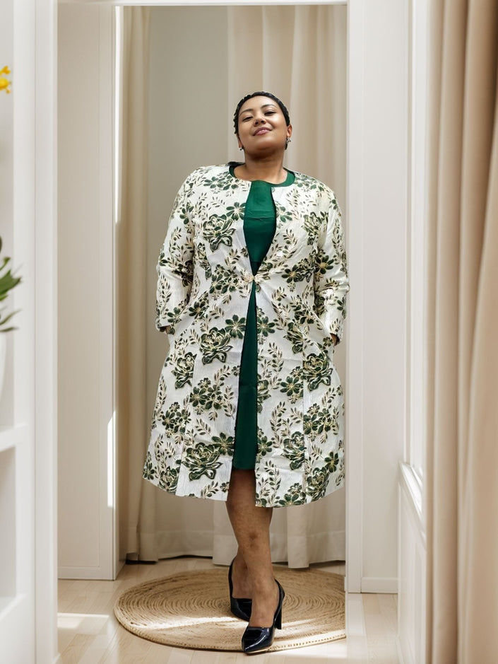 Floral Pattern Two-Piece Set: Cardigan and Dress Combo